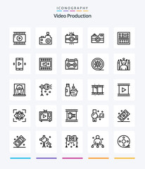 Creative Video Production 25 OutLine icon pack  Such As photography. antique camera. photographer. vintage camera. photography