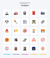 Creative Firefighter 25 Flat icon pack  Such As emergency. evacuate. truck. escape. fire