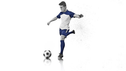 soccer player in football kick the ball isolated on white background. Sport concept.