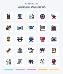 Creative Usa 25 Line FIlled icon pack  Such As flag. star. calender. maony. american