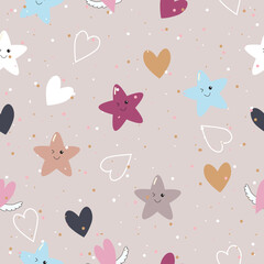 Seamless cute star and heart shape pattern background  for wallpaper,gift wrapping,packaging,brochure cover template design.
