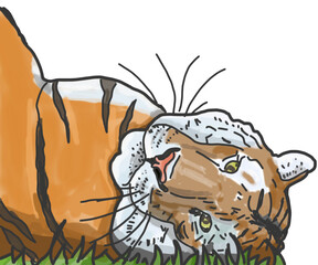 illustration of chill tiger look elegant and calm looking for somebody, good tiger, big orange cat