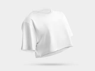 White t-shirt mockup with cropped bottom, 3D rendering front, side view, female crop top, for design, advertising.
