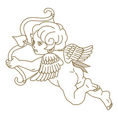 Cupid holding bow and arrow 02 - hand drawn outline