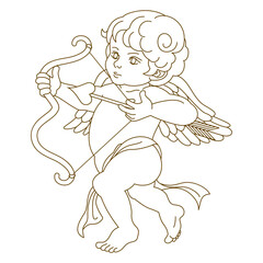 Cupid holding bow and arrow 03 - hand drawn outline