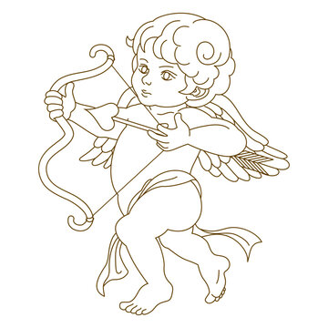 Cupid holding bow and arrow 03 - hand drawn outline