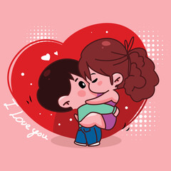 Valentine's day concept banner with couples, gift box, flowers and a lot of hearts.