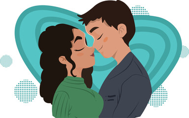 Valentine's day concept banner with couples, gift box, flowers and a lot of hearts.