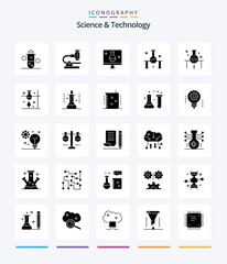 Creative Science And Technology 25 Glyph Solid Black icon pack  Such As science. laboratory. microscope. ecolab. eco testing