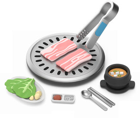 pork korean barbecue grilled food 3d illustration
삼겹살 구이