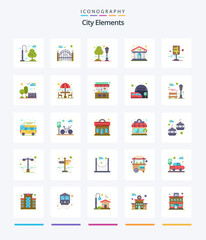 Creative City Elements 25 Flat icon pack  Such As destination. building. tree. theater. play