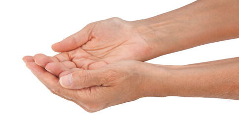 Mature female with cupped hands  sensing healing 