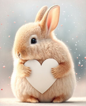 Cute bunny illustration with heart. Spring bunnies greeting card. GENERATIVE AI