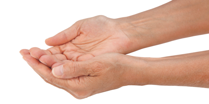 Mature female with cupped hands  sensing healing 