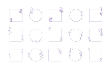 Floral decorative vector frame. Circle and square shaped frame. Elegant ornaments.