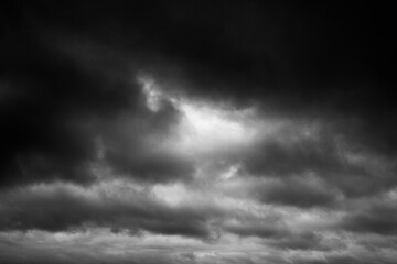 Black and white sky. Dramatic clouds. Horror. Background, banner. Horror, explosion, catastrophe,...