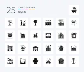 Poster City Life 25 Solid Glyph icon pack including city. life. life. city. life © Muhammad