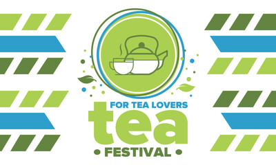 Tea Festival. For tea lovers. Event for professionals in the tea industry. Tea ceremony. Delicious leaf tea. Cafes and restaurants. Trainings for baristas from staff schools. Creative Illustration