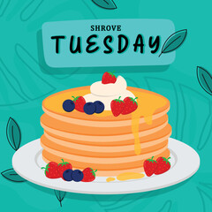 Pancake Day at Shrove Tuesday in Square Social Media Post Vector Illustration Template