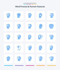 Creative Mind Process And Human Features 25 Blue icon pack  Such As user. message. head. secure. head