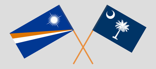 Crossed flags of Marshall Islands and The State of South Carolina. Official colors. Correct proportion