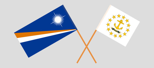 Crossed flags of Marshall Islands and the State of Rhode Island. Official colors. Correct proportion