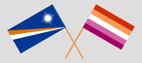 Crossed flags of Marshall Islands and Lesbian Pride. Official colors. Correct proportion