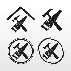 Vector illustration saw and hammer silhouette design. tool for building a building icon.