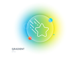 Falling star line icon. Gradient blur button with glassmorphism. Night sign. Firework symbol. Transparent glass design. Falling star line icon. Vector
