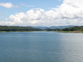 The large quiet lake of the long rock dam in the valley.