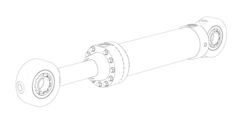 Hydraulic cylinder high pressure in black and white 3D rendering on white background