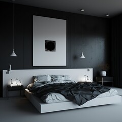 black wall and white bed interior design black and white image gray interior design