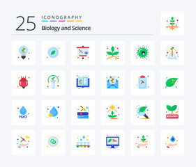 Biology 25 Flat Color icon pack including plant. biology. lesson. animal. plant