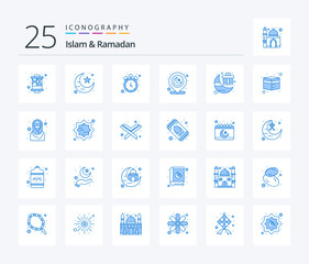 Islam And Ramadan 25 Blue Color icon pack including gift. map pin. fasting. muslim. islam