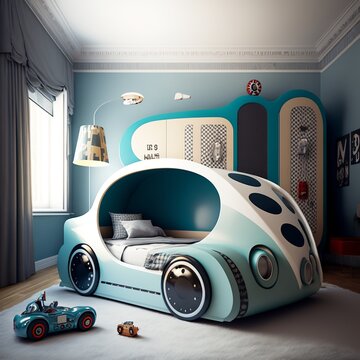 boy room with car shaped bed happy childhood