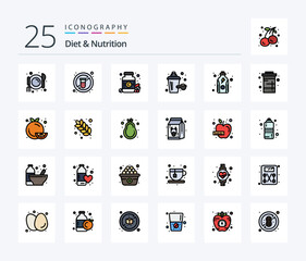 Diet And Nutrition 25 Line Filled icon pack including protein. fitness. drug. diet. nutrition supplement