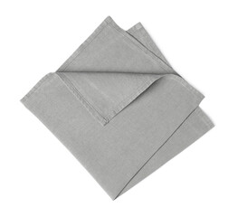 Grey fabric napkin on white background, top view