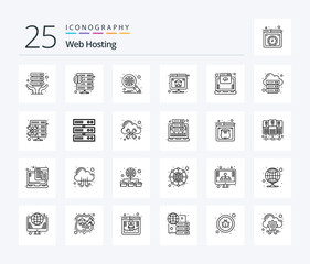 Web Hosting 25 Line icon pack including internet. cloud. database. server. database