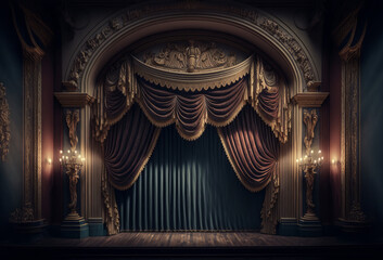 Elegant theatre stage curtain background. Generative ai - obrazy, fototapety, plakaty