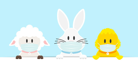 Schaf, Weißer Osterhase & Küken Maske Banner Himmel