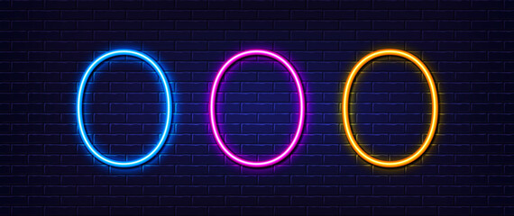 Initial letter O icon. Neon light line effect. Line typography character sign. Large first font letter. Glowing neon light element. Letter O glow 3d line. Brick wall banner. Vector - obrazy, fototapety, plakaty