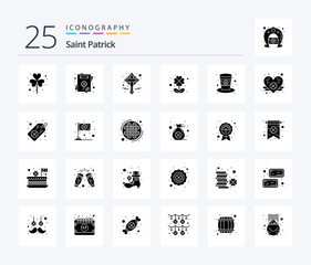 Saint Patrick 25 Solid Glyph icon pack including irish. day. cross. leaf. clover