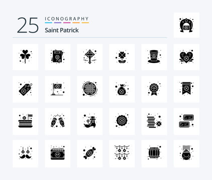 Saint Patrick 25 Solid Glyph icon pack including irish. day. cross. leaf. clover