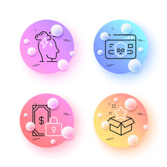 Stress, Loyalty program and Cyber attack minimal line icons. 3d spheres or balls buttons. Private payment icons. For web, application, printing. Mind anxiety, Bonus star, Web ddos. Vector
