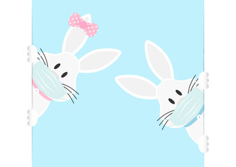 2 Weiße Osterhasen Mädchen & Junge Groß Maske Banner Innen Himmel