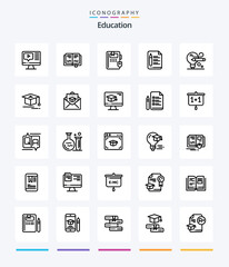 Creative Education 25 OutLine icon pack  Such As cap. education. text. cap. pencil
