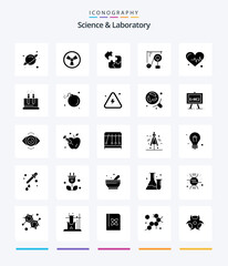 Creative Science 25 Glyph Solid Black icon pack  Such As lab. beat. science. heart. science