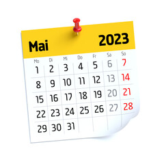 May Calendar 2023 in German Language. Isolated on White Background. 3D Illustration