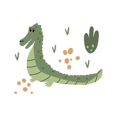 Hand drawn cute crocodile for t-shirt, card, poster design for kids. Vector illustration design for fashion fabrics, textile graphics, prints