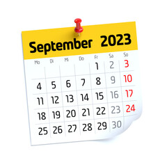 September Calendar 2023 in German Language. Isolated on White Background. 3D Illustration